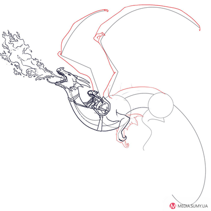 Як намалювати їздового дракона олівцем крок за кроком