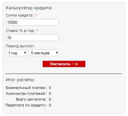 Кредитний калькулятор on-line для вашого сайту, бізнес-сайт Павла Макарова