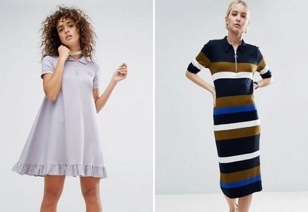 Modă rochie de polo pentru femei este lungă și scurtă, neagră elegantă și sportivă în dungi, de la lacoste