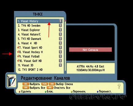 Editarea canalelor, revizuirea echipamentului pentru recepția TV prin satelit