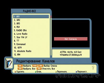 Editarea canalelor, revizuirea echipamentului pentru recepția TV prin satelit