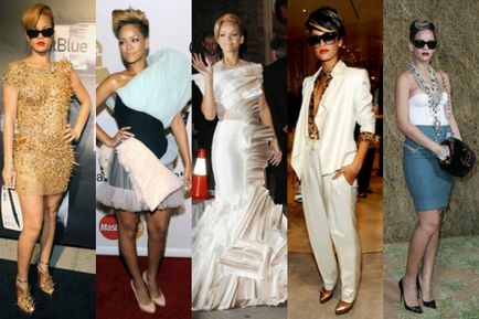 Rihanna stílusa alakulását, ruházat, utcai stílus (fotók)