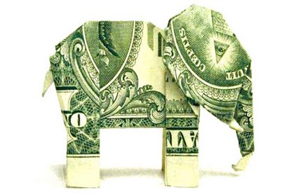 Pénz origami elefánt