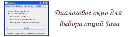 Caseta de dialog pentru selectarea opțiunilor java, blogul este doar despre java