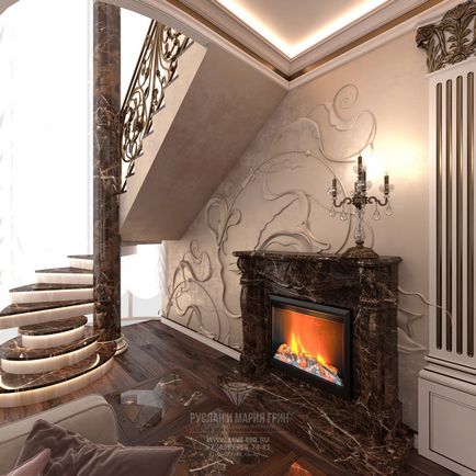 Designul camerei de zi în stilul clasic din casa de pe Mosfilm