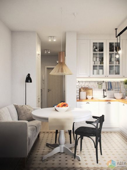 Designul unui apartament cu o cameră de 39 de metri pătrați, în interiorul unui apartament în stil scandinav,