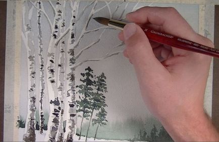 Cum de a desena o pădure de iarnă cu vopsele de guașă, acuarelă în etape