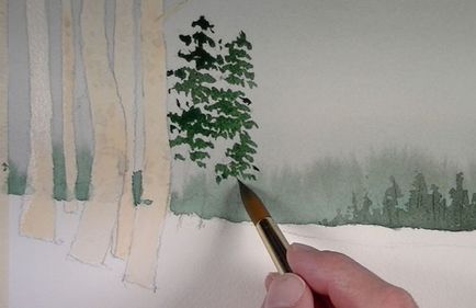 Cum de a desena o pădure de iarnă cu vopsele de guașă, acuarelă în etape