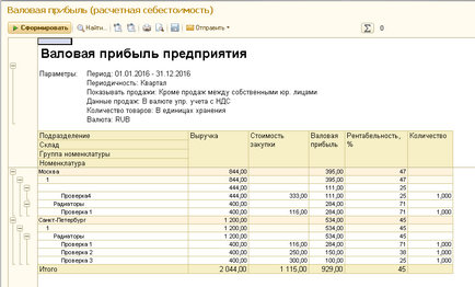 Raportul privind profitul brut în managementul comerțului cu 1 an