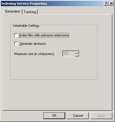Робота зі службою індексації windows server 2003