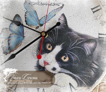 Рукодільна лавка - авторські роботи - настінний годинник - котик і метелики
