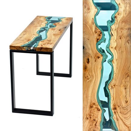 Râurile de sticlă traversează mobilier din lemn