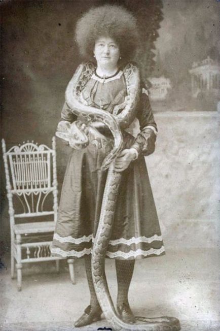 Snake Tamer Fotografiile retro ale doamnelor care au mers la arena de circ cu șerpi
