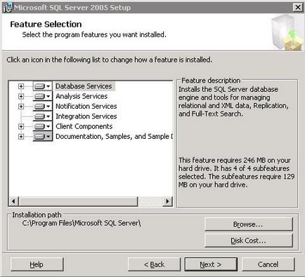 Telepítése MS SQL 2005 tudósok