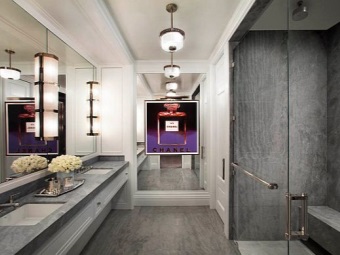 Fürdőszoba az Art Deco stílusú design, bútor, csempe vagy tapéta, belső (28 fotó)