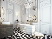 Fürdőszoba az Art Deco stílusú design, bútor, csempe vagy tapéta, belső (28 fotó)