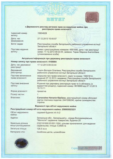 Extras din registrul de drepturi de proprietate pentru imobiliare la comanda Kiev