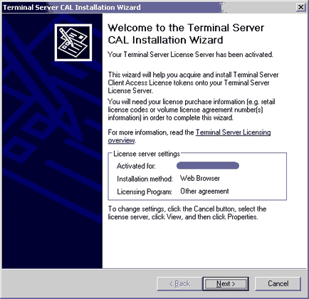 Engedélyezése Terminal Server (terminál szolgáltatásokat) a Windows Server 2000