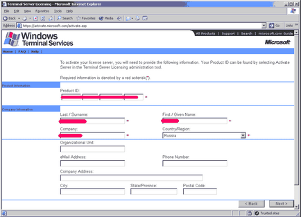 Activarea serverelor terminale în Windows Server 2000