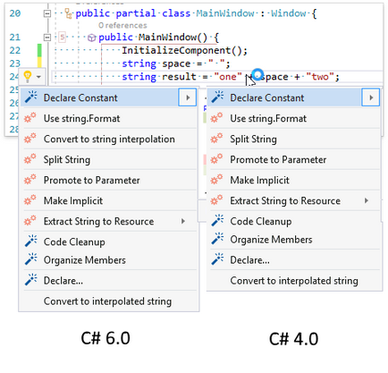 Támogatás nyelvi funkciók c # Visual Studio és coderush Roslyn