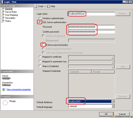 Crearea unei baze de date în serverul ms sql 2008 r2 pentru a stoca conținutul cms kooboo-kooboo cms