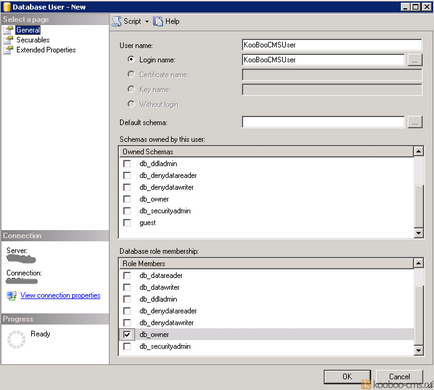 Crearea unei baze de date în serverul ms sql 2008 r2 pentru a stoca conținutul cms kooboo-kooboo cms