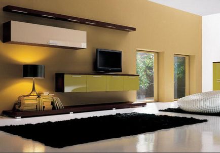Podea pentru televizor într-o fotografie, design de modă modernă