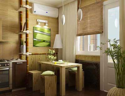 Bamboo tapet în interior - anticameră, bucătărie, dormitor, jumătate frumoasă