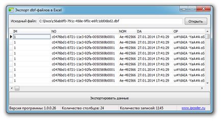 Exportarea datelor din fișiere dbf în Excel - orașul Ipatovo