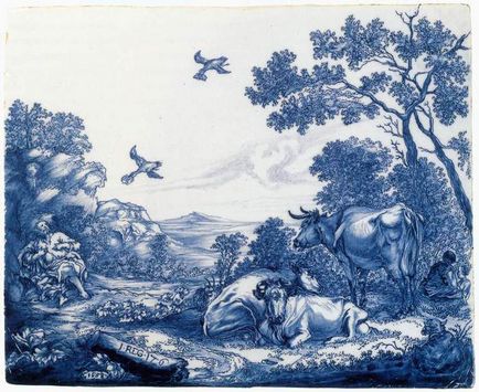 Tigle olandeze - sufletul Olandei într-un tablou albastru și albastru pe ceramică albă