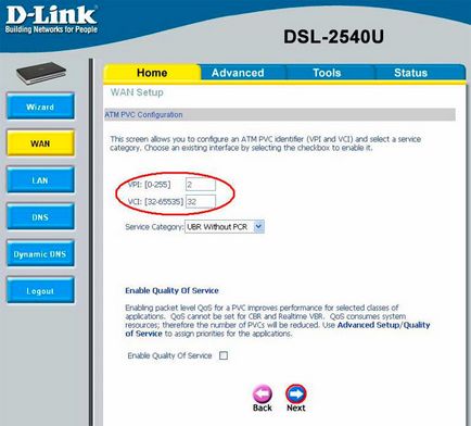 Beállítás dsl-2540u csatlakozni ISP «Infoline”