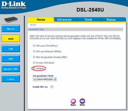 Beállítás dsl-2540u csatlakozni ISP «Infoline”