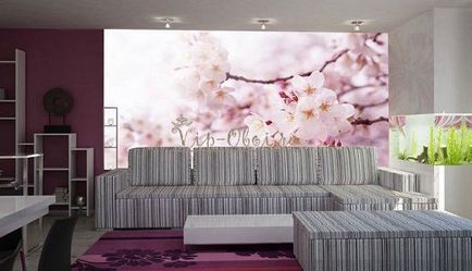Шпалери на стіну з квітучою сакурою і вишнею в інтер'єрі