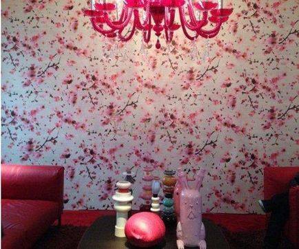 Шпалери на стіну з квітучою сакурою і вишнею в інтер'єрі