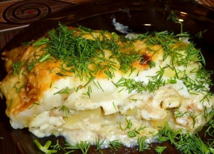 Recept rakott hal burgonyával a sütőbe és multivarka darált húst, konzervet, burgonya