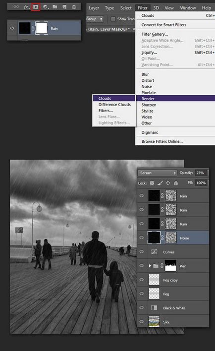 Rajz az eső az Adobe Photoshop