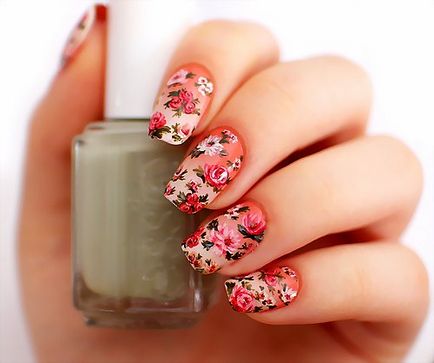 Розпис акриловими фарбами на нігтях, квіткова композиція