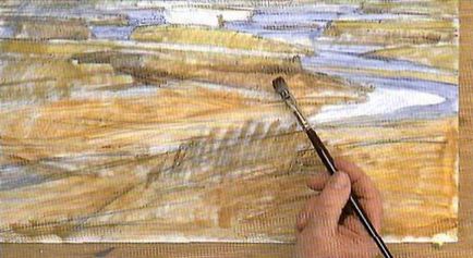 Lectia de desen cu vopsele acrilice dintr-un peisaj de nisip