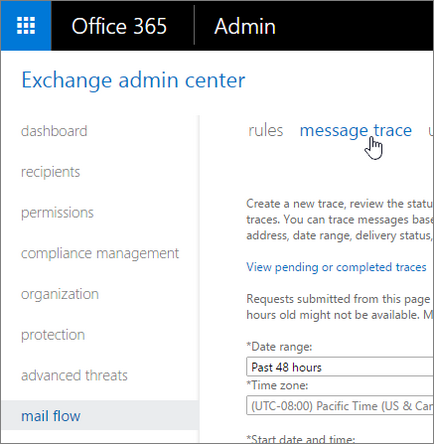 Запуск трасування повідомлень і перегляд результатів exchange online protection help