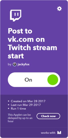 Avtopost în grupul vkontakte atunci când începe streaming twitch - jackyfox