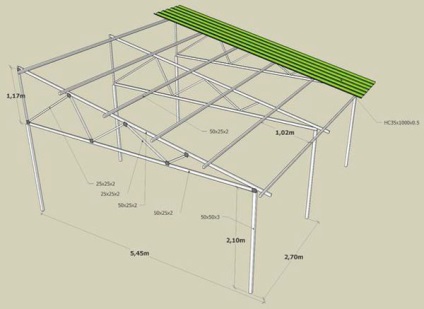 Baldachin din carton ondulat pentru desenul casei private, dispozitiv, instalare