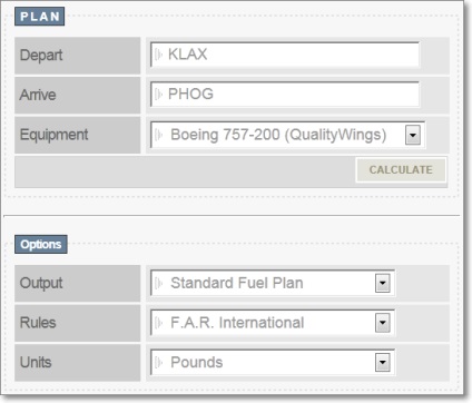 Planificator de combustibil online, jetflight