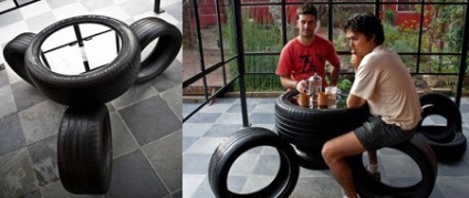 Artizanat realizat manual din pneuri și sticle de plastic