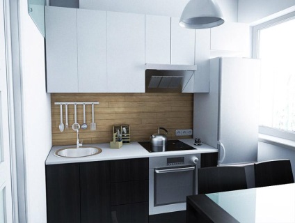 Proiectare bucătărie 7 mp într-o casă de panouri cu frigider 20 fotografii