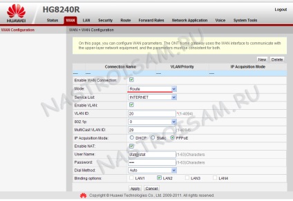 Ont plus router, configurare hardware