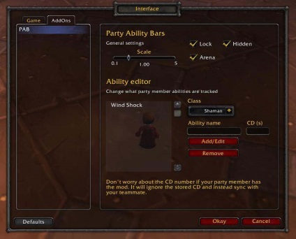 Fél képesség bárok, wow addon