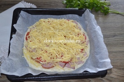 Pizza cu roșii, cârnați și brânză