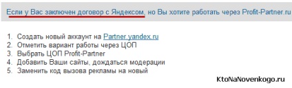 Rețea de publicitate Yandex (rsya) și partener de profit