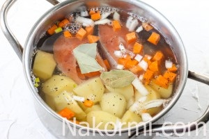 Supă de pește din salată de chum cu fotografie