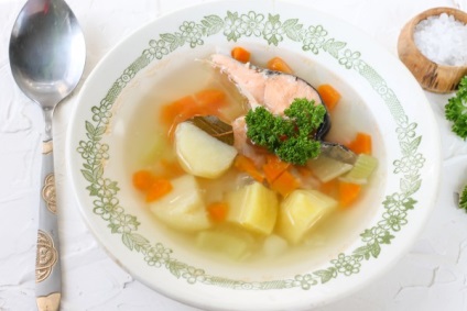 Supă de pește din salată de chum cu fotografie